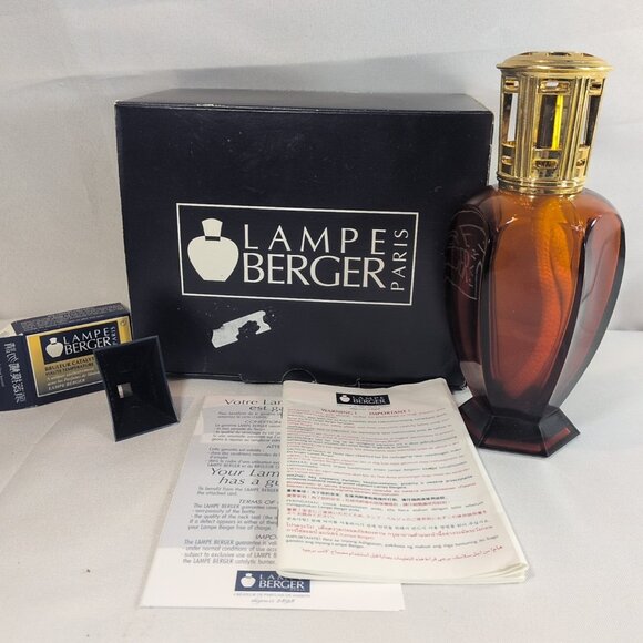 Lampe Berger Fragrance Oil Lamp Red Gold Top Athena Diffuser 3909 Glass RARE - Picture 2 of 16